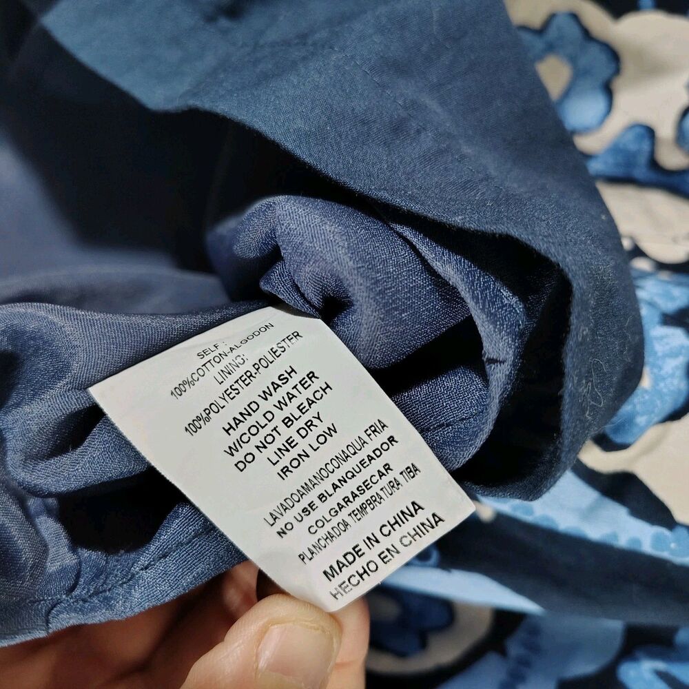 &Merci Boho Medallion Peasant Blouse Size L Tie Neck Blue Boutique - Picture 5 of 8